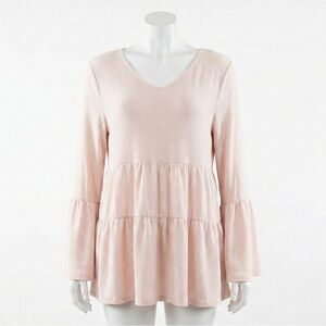 Hannah Striped Lace Back Tiered Babydoll Tunic Top Large